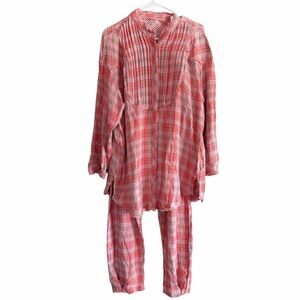 Free People Intimately Pink Plaid Slouchy Tunic Shirt & Loungewear Pants Set S